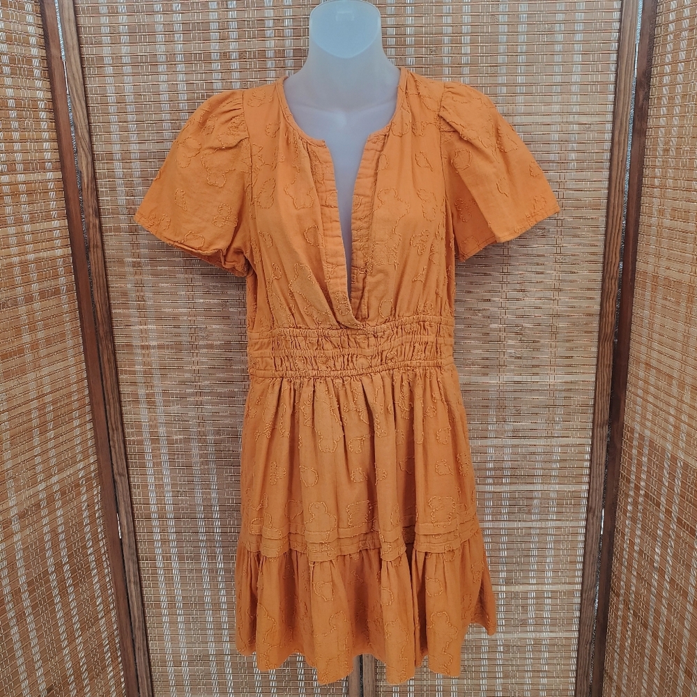 ♤ Anthropologie The Somerset Texture Puff Sleeve Midi Dress Size Medium